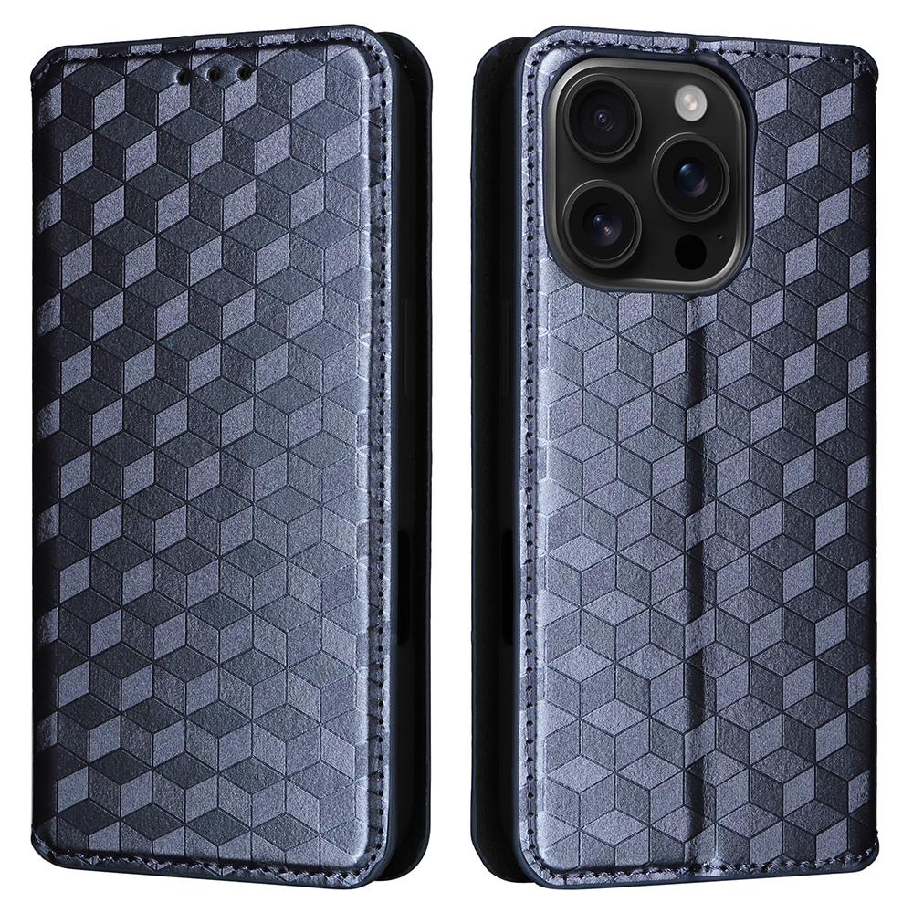 

For iPhone 16 Pro Wallet Case Rhombus Imprinted Leather Phone Cover D