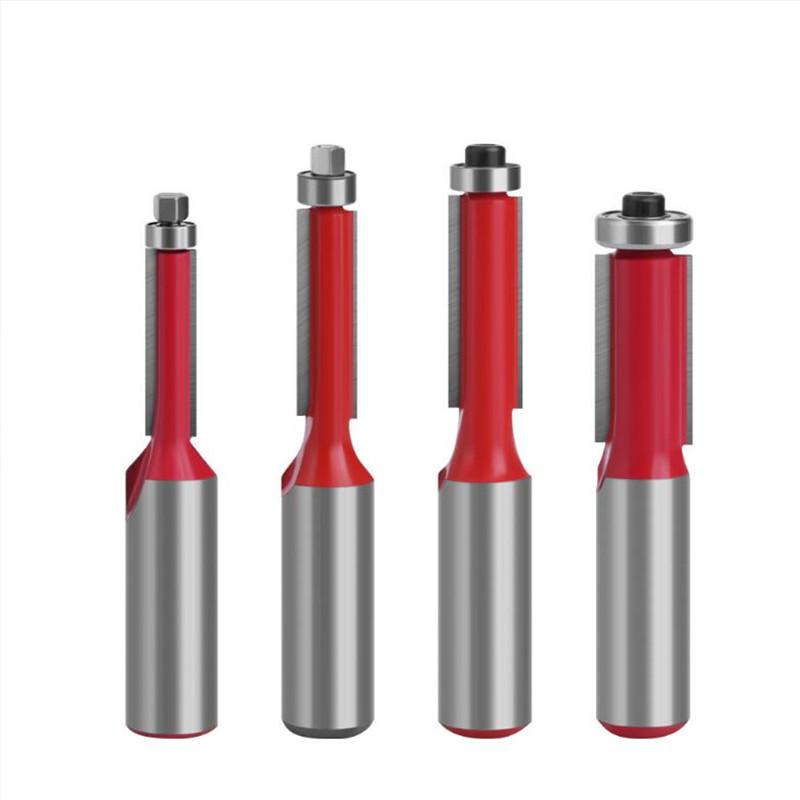 1/4 stk 1/2 tommer 12 mm skaft ende Dobbel fløyter Kulelager Flush Router Bit Rett skaft Trim Trefreser for trebearbeiding