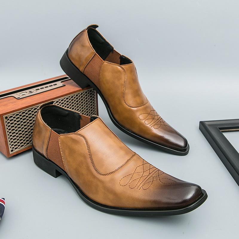 Men Dress Shoes Designer Square Toe Casual Office Shoes British Business Leather Shoe Luxury Wedding Shoes for Men Chelsea Boots