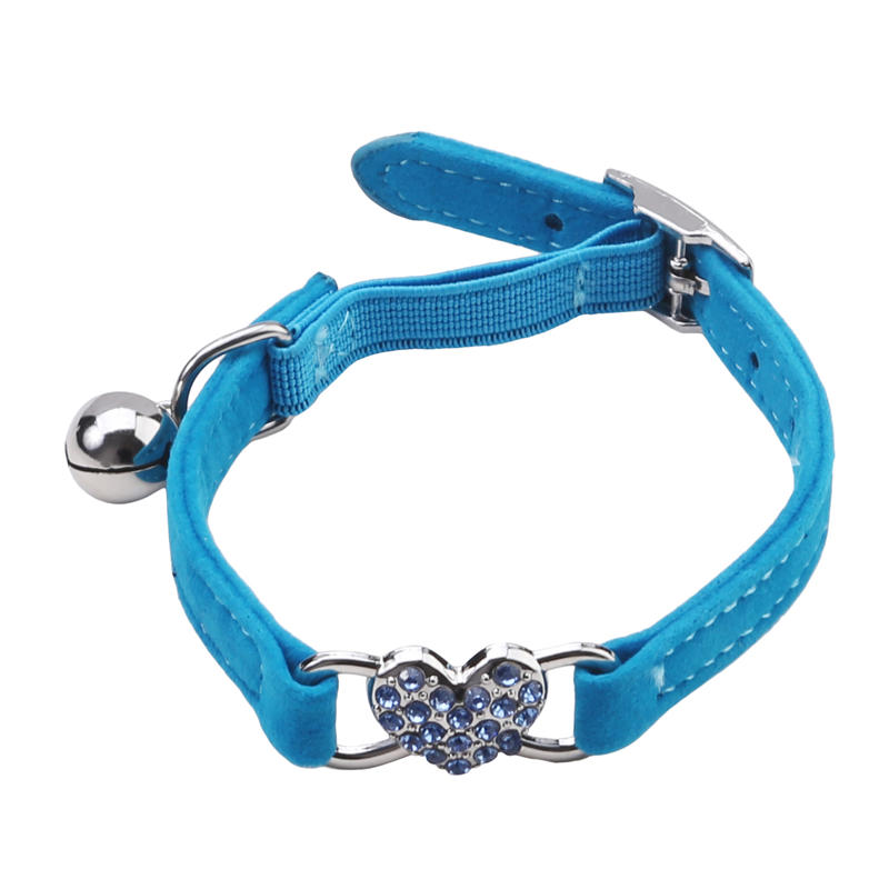 Cute Heart Flocked Diamond Bell Cat Collar Pet Puppy Kitten Collars with Safety Belt Jeweled Necklace
