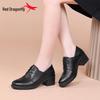Red Dragonfly Women's Chunky Heel Leather Shoes - Mid & High Heels, Spring & Autumn Flats