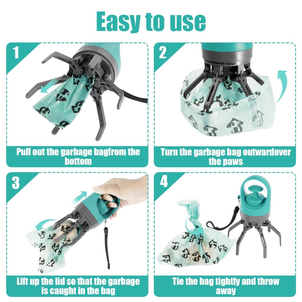 Portable Pet Waste Bag With 6 Claw Poop Scooper For Dogs Cats Outdoor Travel Camping Eco Friendly Cleanup Tool Kit