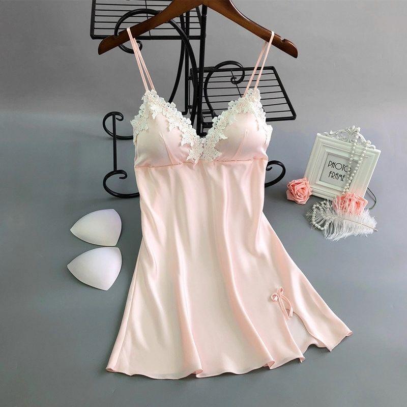 Milk Silk Lace Trim Nightwear With Low Cut And Seductive Design For Summer Sleepwear
