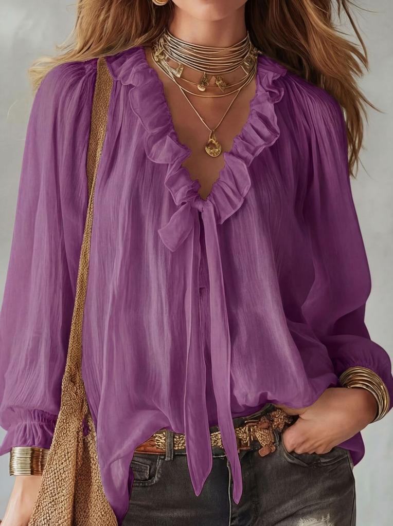 Streetwear Style Ladies V Neck Shirt With Splicing Design For Casual Wear