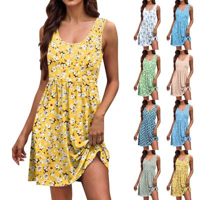 Women's Summer Fashion Tank Dress A-Line Sleeveless Casual Floral/Solid Pocket Dress