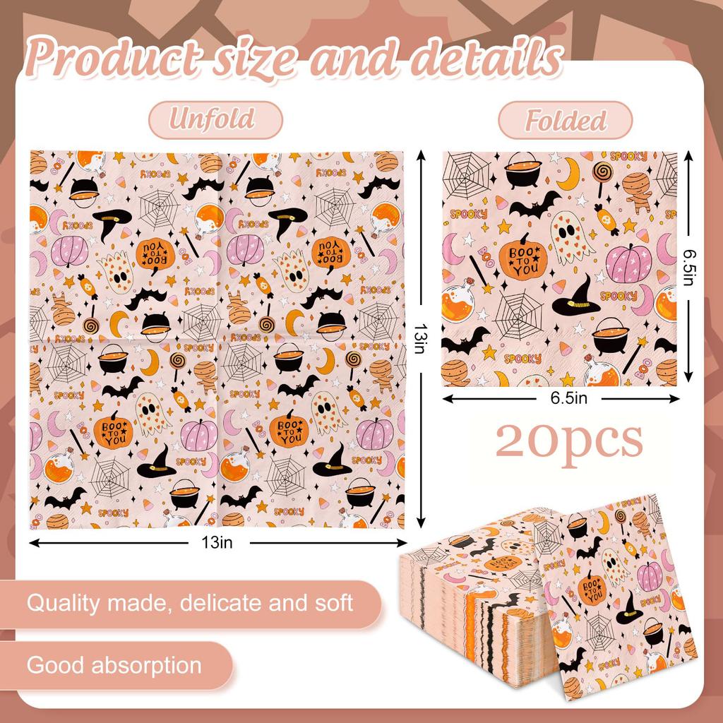 5 Bags Halloween Printed Paper Napkins Disposable Cute Pumpkin Ghost Tableware Party Dinner Serviettes
