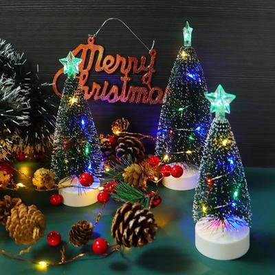 Lot de 3 Lumières Arbres de Noël Lumineux Artificiels Cèdre LED Décoration de Bureau avec Étoile du Sommet Mini Ornements
