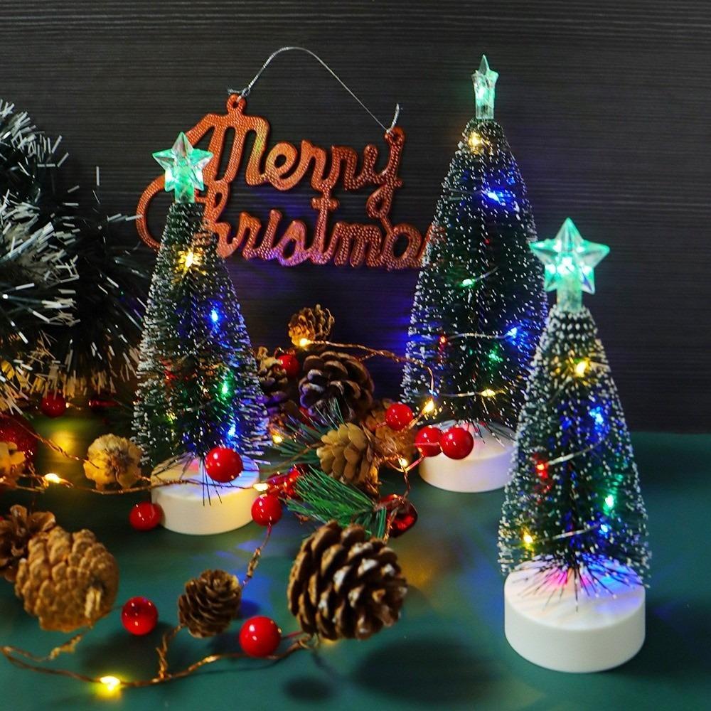 3Pcs/Set Glowing LED Desktop Decoration Artificial Christmas Tree Light  New Year