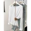 Women's Blue Off-the-Shoulder Sun Protection Long-Sleeve T-Shirt, Summer Loose Fit Cover-Up Top