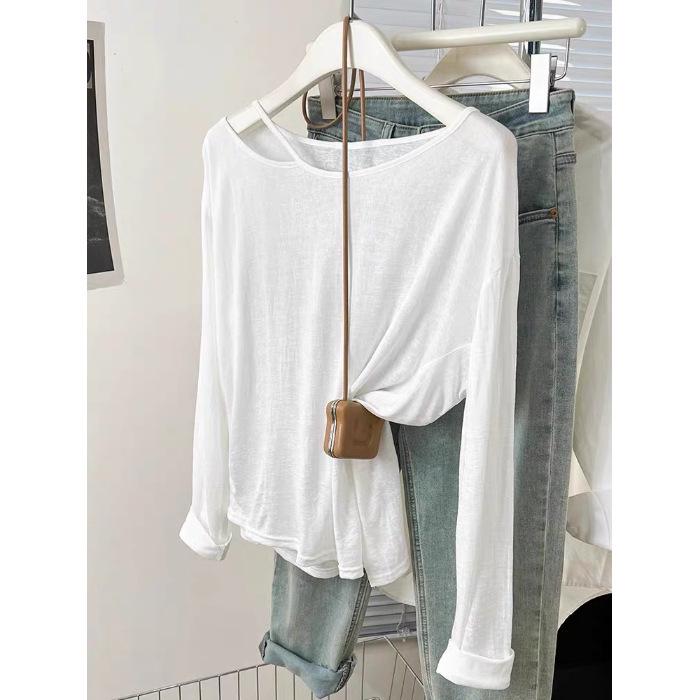 

Женская синяя футболка с длинным рукавом, защитой от солнца, с открытыми плечами, летняя свободная накидка 4XL (up to 120kg) белый