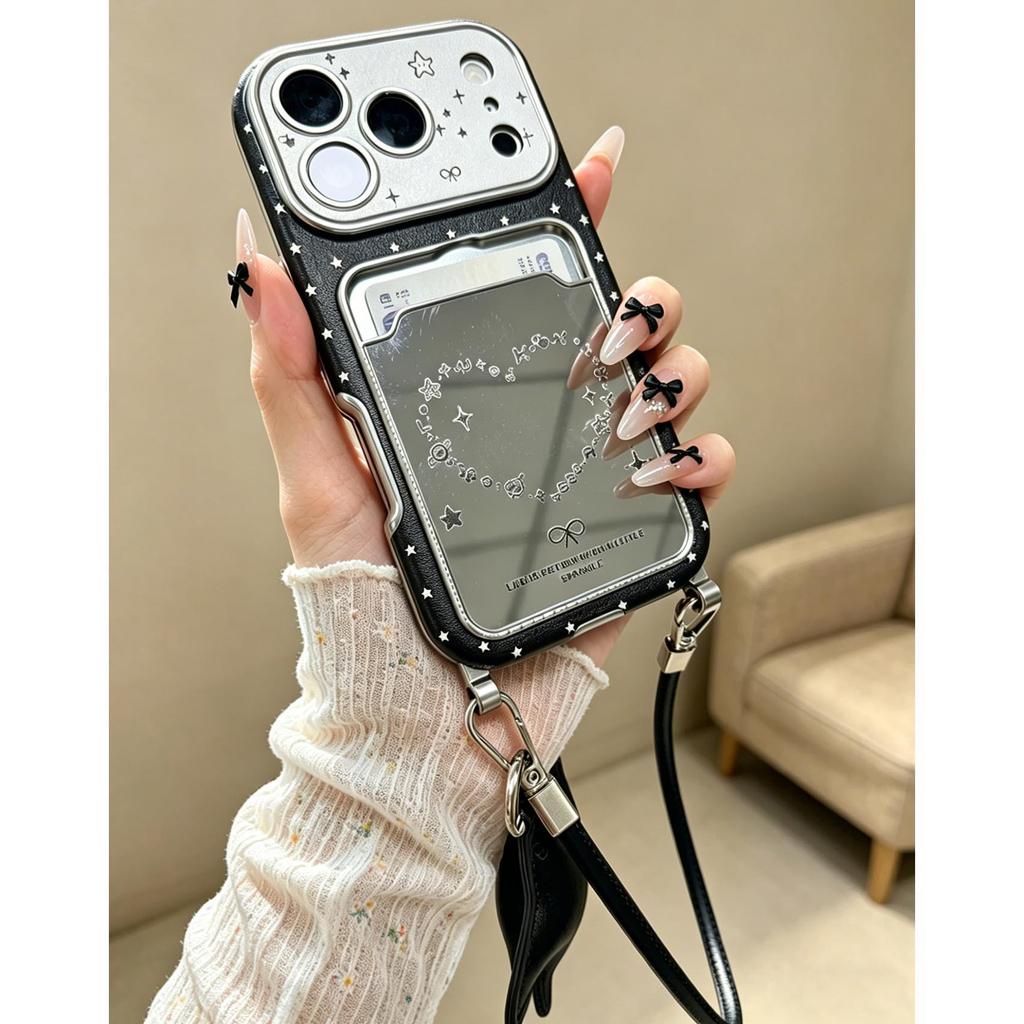 Imitation Leather Star Mirror Phone Case with Pendant for All Apple Models