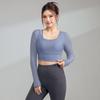 Plus Size Women's Breathable Mesh Long Sleeve Yoga Top with Chest Pad - Slimming Autumn Fitness Wear