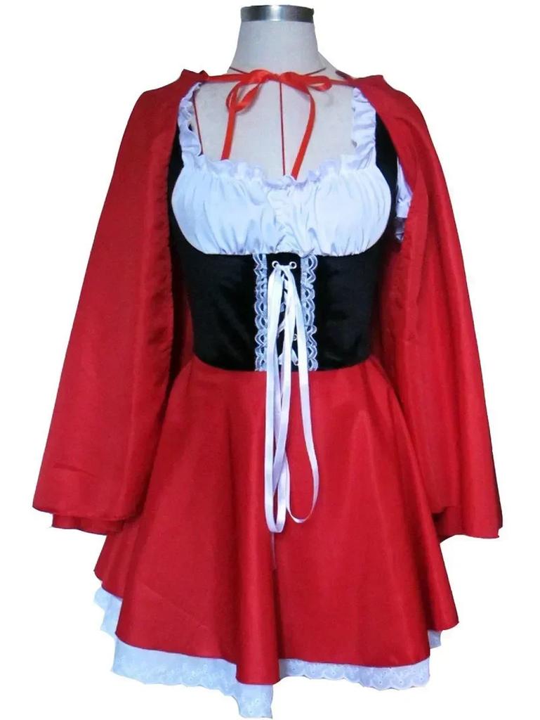 Little Red Riding Hood Costume Cape Dress up Halloween Cosplay Fairy Tale Princess for Women Adult