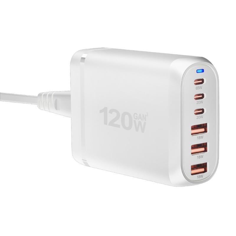 Multiple Port 3xUSB+3xType C Charging Station with 120W Output for Public Space and Travel Use