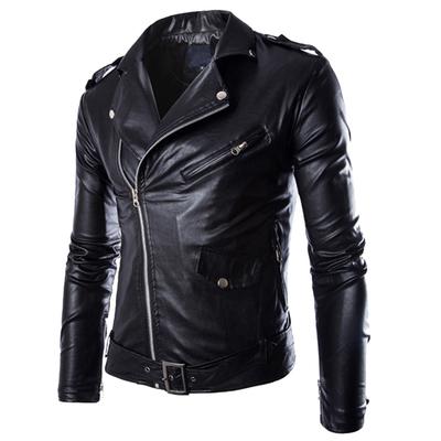 (SU)Fashion Men's Autumn Winter Casual Leather Zipper Long Sleeve Jacket Coat Tops