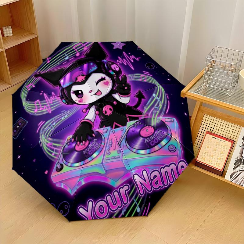 Custom Text Automatic 8 Bone Umbrella, Portable Sun Rain Protection UmbrellaKuromi