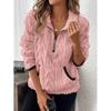 New Autumn Winter Lapel Jacquard Half Zipper Plush Pocket Short Sweatshirt Women