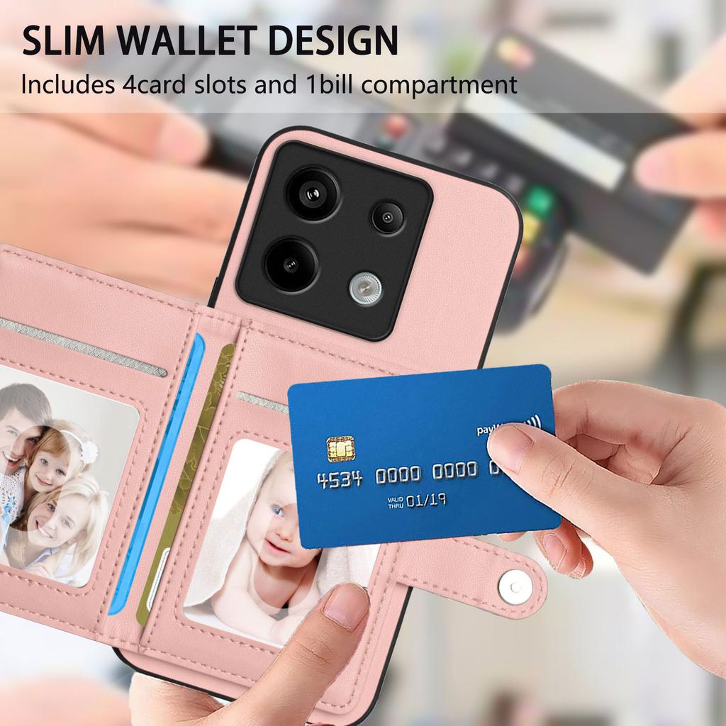 Für Xiaomi Poco X6 5G/Xiaomi Redmi Note 13 Pro 5G Hülle RFID-Blockierender Kartenhalter Ständer TPU + PU-Leder Handy-Rückseite