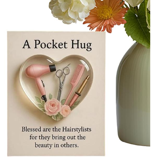 Mini Hairdresser Tools Heart Pocket Hugs for Hairstylists Inspirational with Greeting Card Christmas Thank You Gift for Women Men