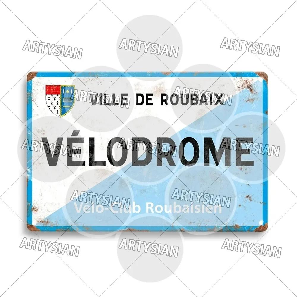Artysian Cycling Race Metal Plaque with Road Signs of Austria Italy and Famous Landmarks Like Alpe D Huez