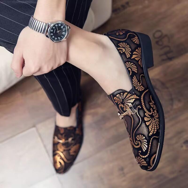

Luxury Fashion Printed Embroidery Suede Flats Shoes British Style Oxfords Man Party Wedding Dress Formal Prom Loafers Footwear 38