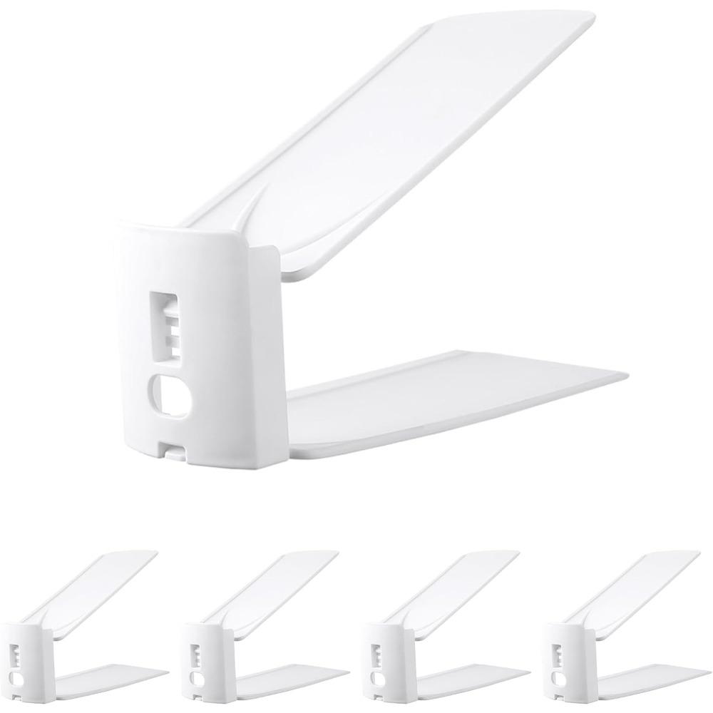 5 PACK Shoe Slots Organizer, Adjustable Double Layer Stack Shoe Holder Space Saver 50%, 3 Levels Adjustable,White Shoe Stacker for Closet Organization