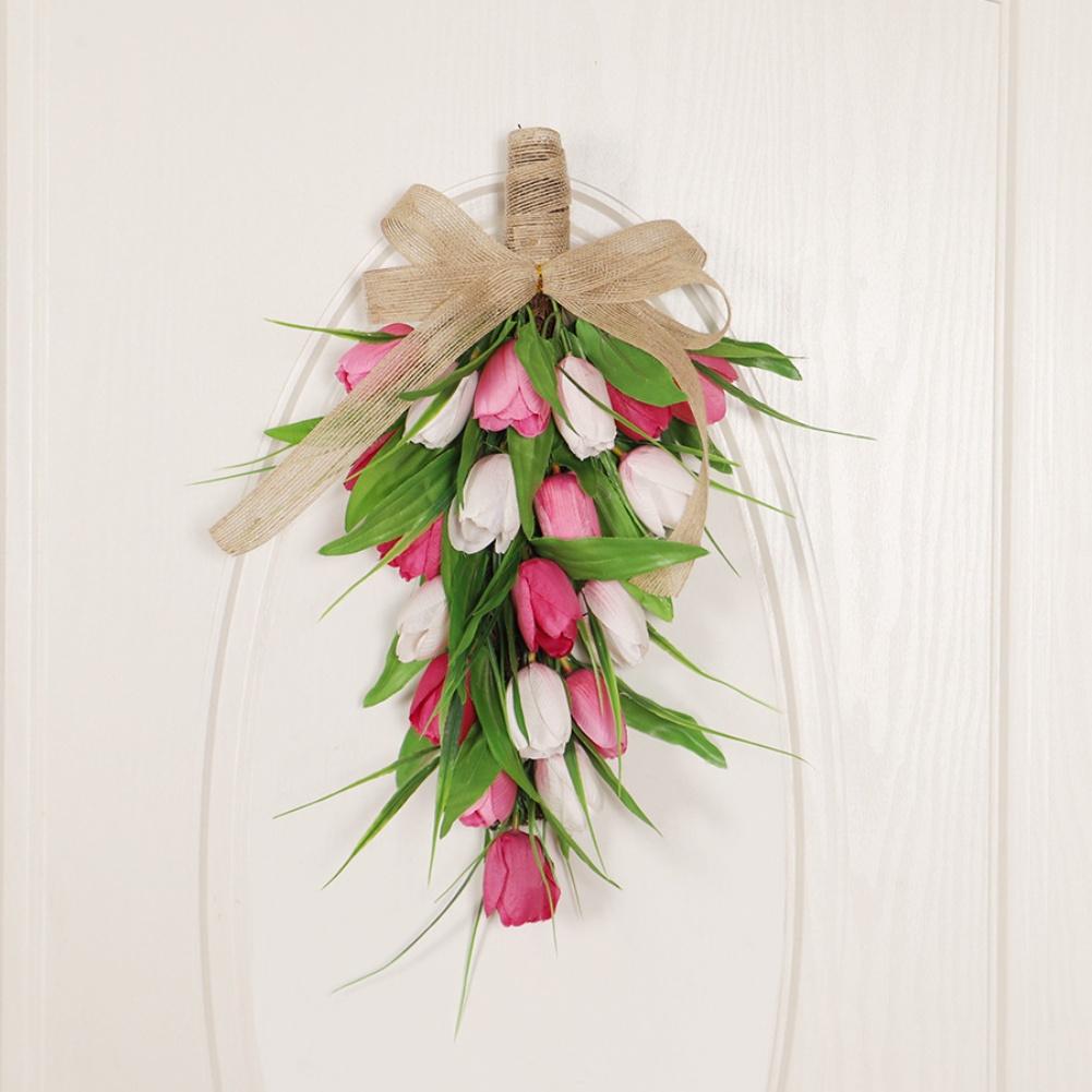 Spring And Summer Decor Artificial Tulips Swag Home Front Door Decor Handmade Floral Arrangement Indoor Outdoor Use