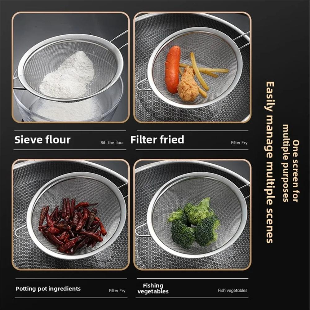 1PC Tamis à farine en maille avec poignée Diamètre Passoire en acier inoxydable Tamis à thé Passoire de cuisine Outil de filtre