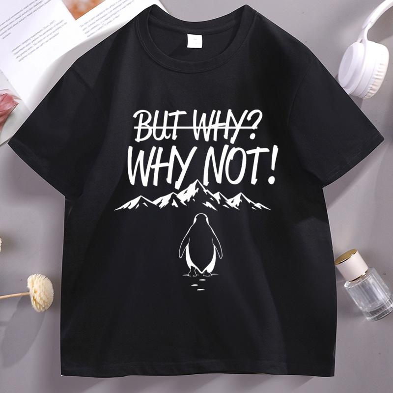 But Why Not Penguin Meme TShirt Brave Penguin Mountain T Shirt Funny Cotton Short Sleeve Tshirt Round Neck Comfortable Tees