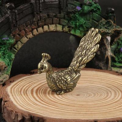Klassische Messing Pfauenfigur, Vintage Tierminiatur, Dekorationselement für Zuhause und Schreibtisch