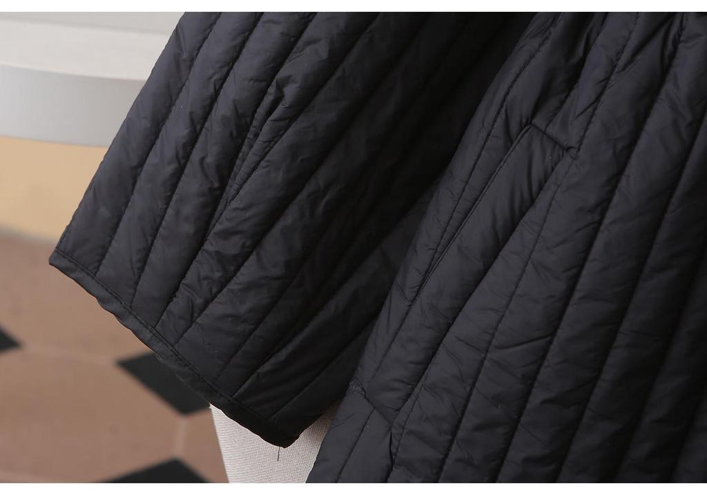 2025 Autumn/Winter Plus Size Striped Lightweight Cotton Jacket - Slimming Waist, Round Neck, Versatile Style for Women