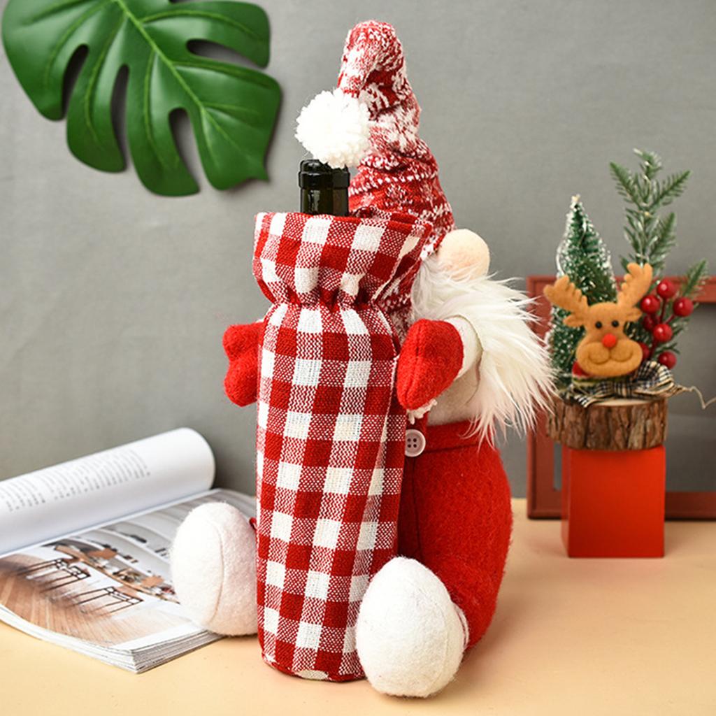 1 Set Christmas Cotton Standing Figure Wine Bottle Cover Faceless Doll Wine Bottle Sleeve for Christmas Table Decoration