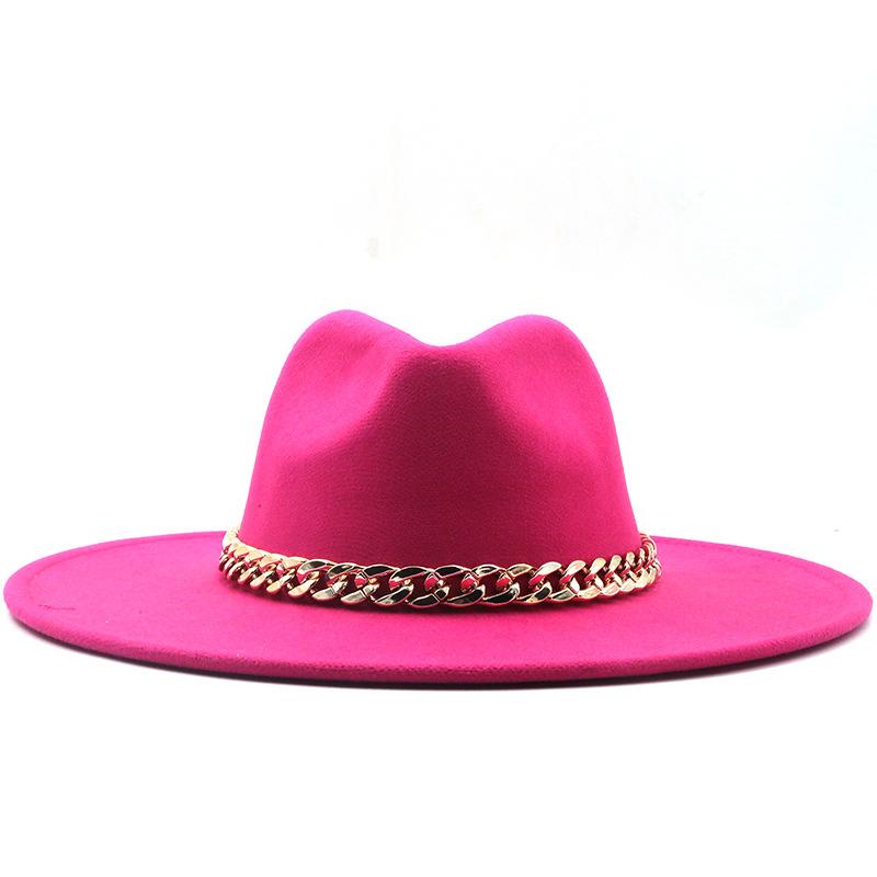 .Cm European and American autumn and winter women's woolen hat, British style chain jazz hat, crimped hat