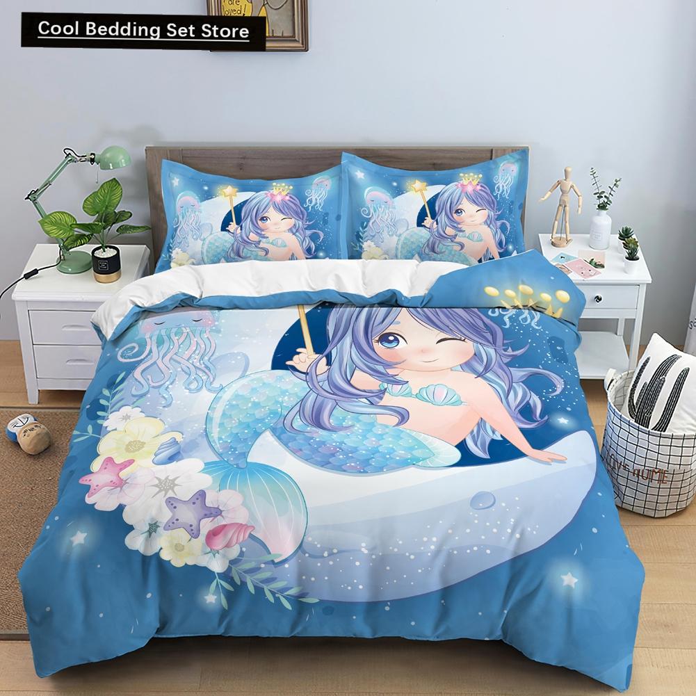 Bedding Set Crib Duvet Cover For Baby Kids Children Cartoon Mermaid Girls Princess King Queen Twin 2/3Pcs Polyester Quilt Cover