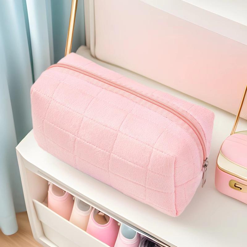 Solid Fur Cosmetic Storage Bag Large Women Zipper Makeup Organizer Handbag Stationery Pencil Case Travel Make Up Toiletry Punch