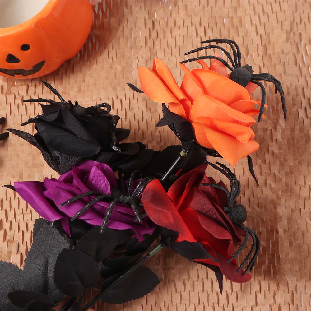 38cm Spider Rose Bouquet Gothic Fake Flower DIY Craft Halloween Artificial Rose  Ghost Festival