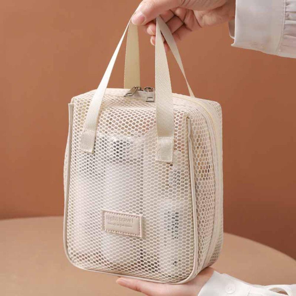 Solid Color Mesh Cosmetic Bag Large Capacity Pillow Makeup Pouch Transparent Makeup Bag  Lady