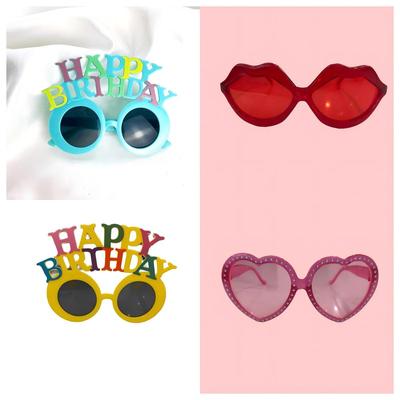 Red Lips Heart & Cake Party Stage Glasses - Goofy Birthday Performance Accessory