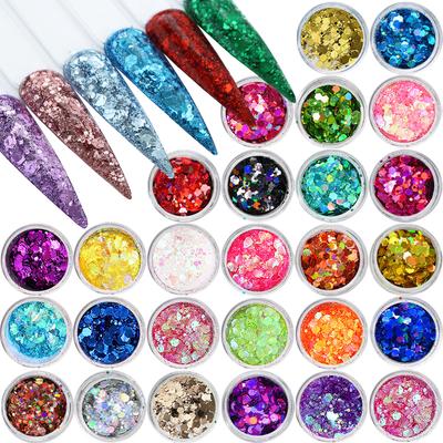 32 Scatole Glitter Polvere per Nail Art Scaglie per Unghie Fai da Te Pigmento Olografico Paillettes Scintillanti per Decorazione Manicure