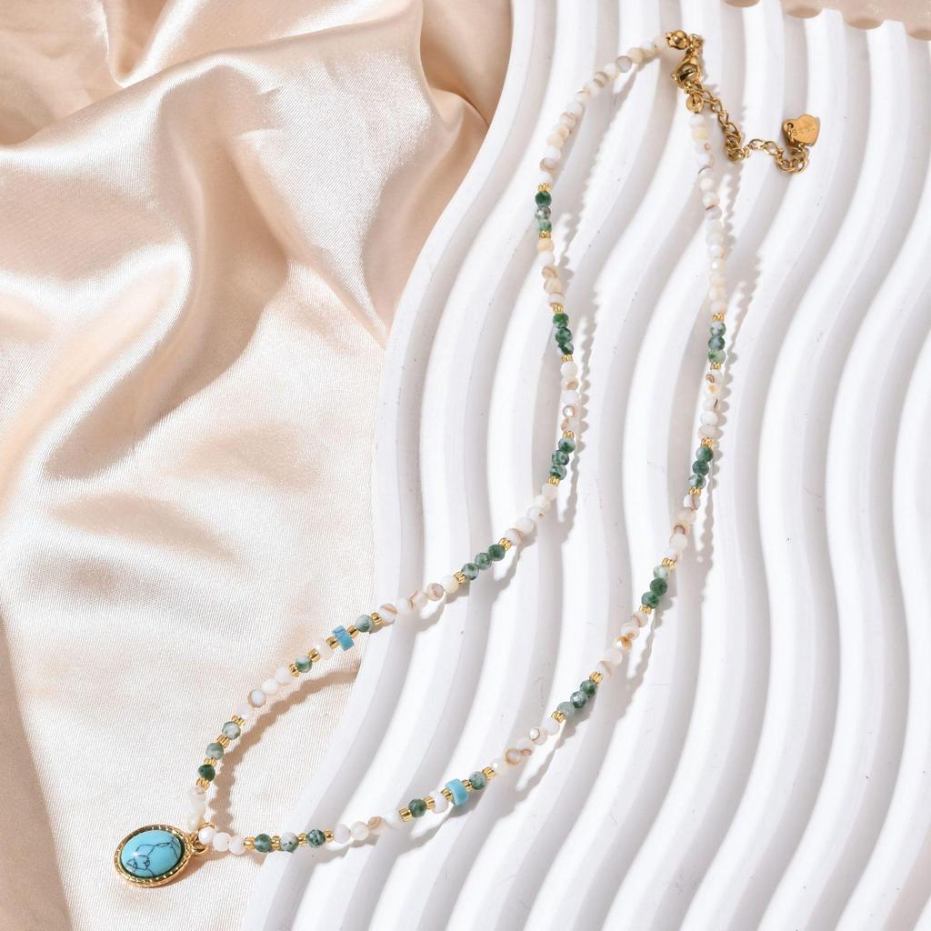 Stainless Steel & Natural Stone Beaded Necklace for Women - High-End, Non-Fading, Light Luxury Clavicle Chain
