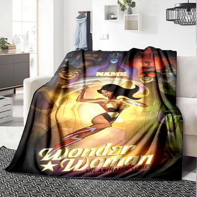 Wonder Woman In Action Multi Purpose Customizable Blanket Personalized Name Comfortable Texture For Sofa Couch Office Bed Picnics Four Seasons