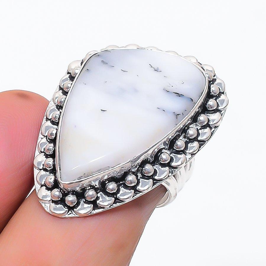Natural Dendrite Opal Gemstone 925 Sterling Silver Jewelry Ring Size 7 L9g17