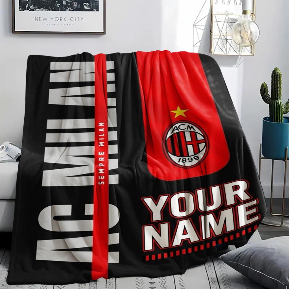 1PC Custom Name Ac Milan Patterned Flannel Blanket Suitable For All Seasons for Home Decor Warmth and Comfort Gifts Holiday Present