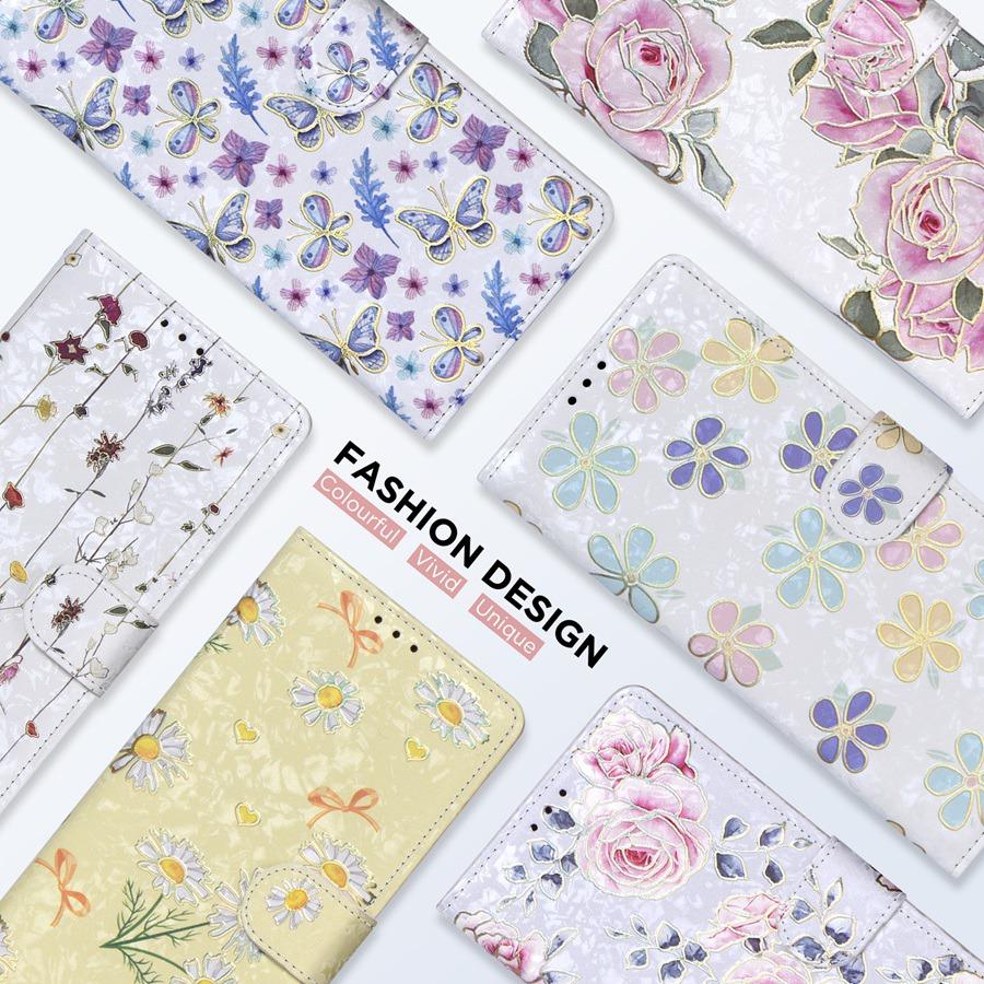 Funda de teléfono de lujo con diseño de flores en relieve para iPhone 16, 15, 14, 13, 12 y 11, Samsung S25, S24, S23, A16, A15, A14, A56 y A55, con tarjetero y bloqueo RFID.
