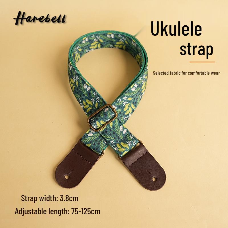 

Retro Forest Style Faux Leather Guitar Strap with Green Leaf Vine Design Green Leaf Vine