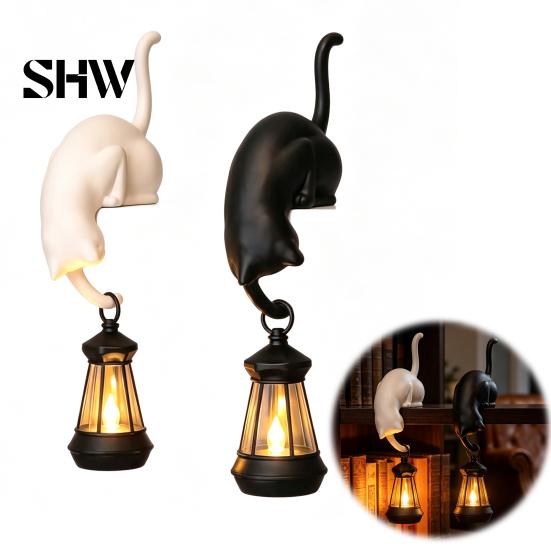 Verspielte Haushaltsorganisationswerkzeuge 3D-gedruckter Katzen-Regal-Sitzer mit Laterne, Skurrile Figuren-Haken für Wanddekoration im Handarbeitsstil Schlüssel, Dekorativ