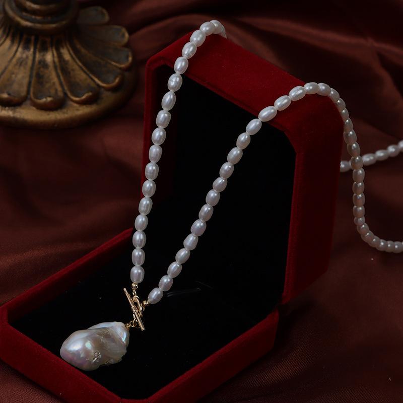 100cm Fishtail Baroque Pendant & Natural Freshwater Drop Shape Pearl Beaded Necklace Sweater Chain for Women Jewelry