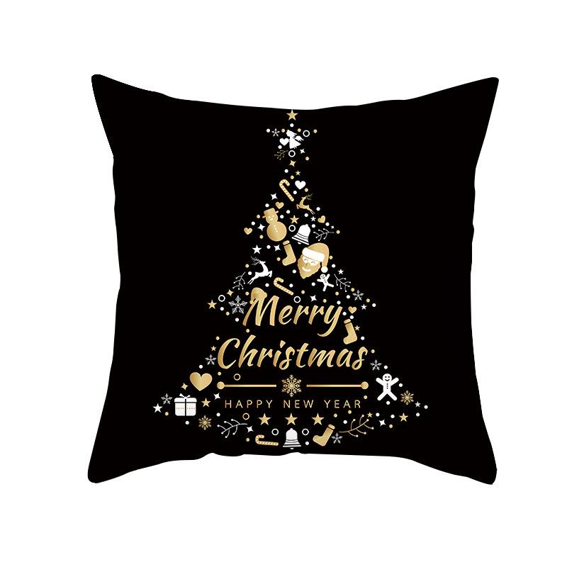 Christmas Pillow Case Black Gold Series Wish Peach Skin Printed Home Pillow Sofa Cushion