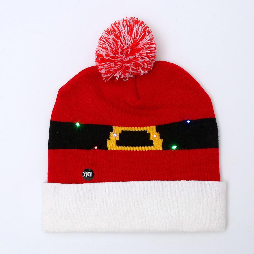 Colorful Dazzling LED Christmas Hat Holiday Pompom Ball Knitted Winter Beanie for Adults and Children Festive Party Hat