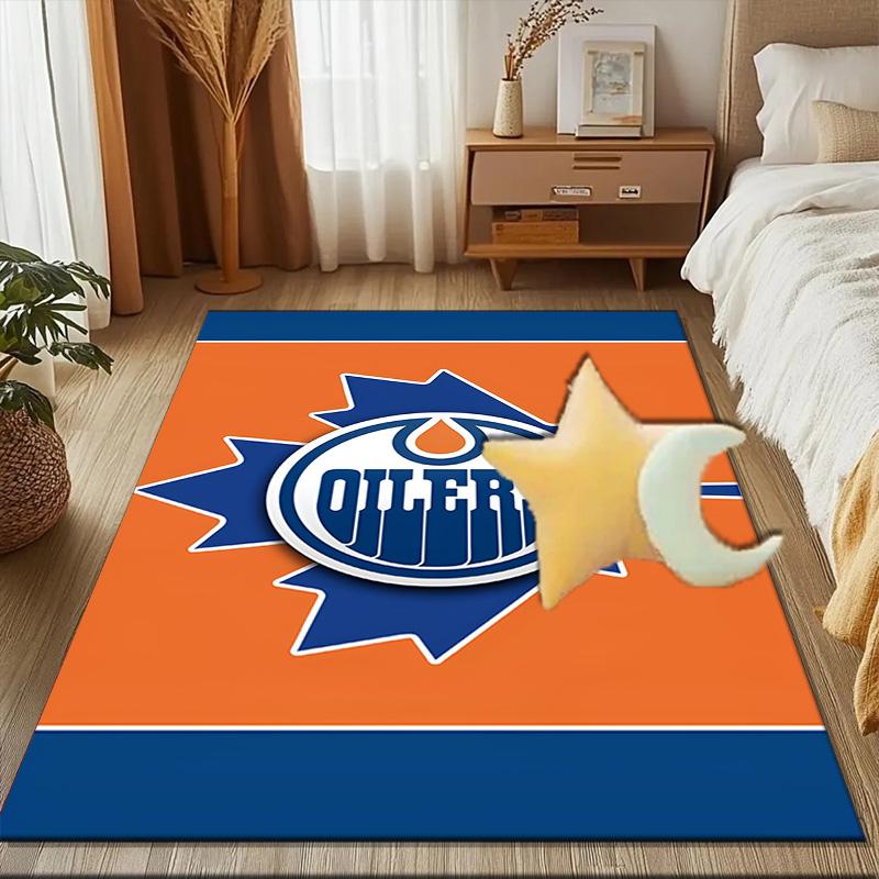 Energetic Oilers Team Spirit Floor Mat for Living Room, Game Rooms, Office, Bedroom, Office Floor Mat Playful Design, Christmas Fan Gifts